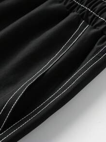 Claim Dot 男士休闲抽绳腰阔腿工装裤，秋季 - 黑色 - 查看 5