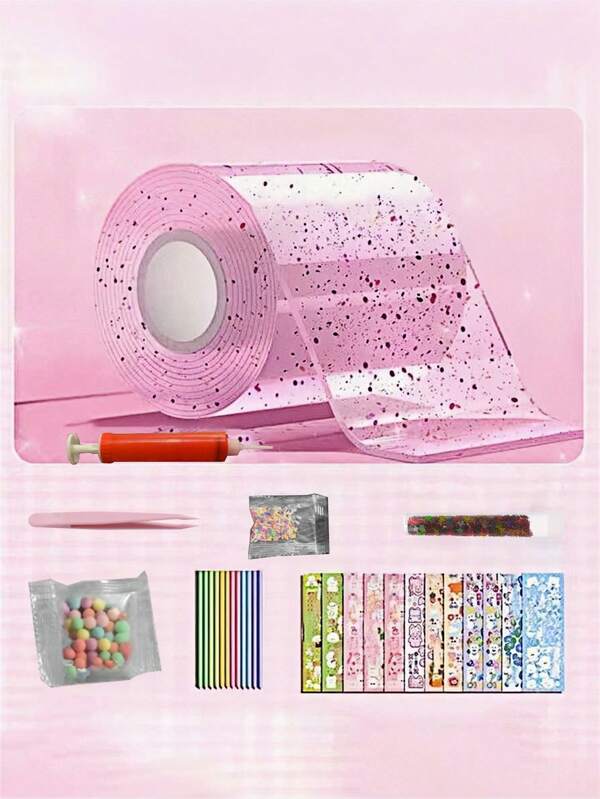 1 set Juguete de burbujas de pegamento de nano chispeante, set de cinta de nano con burbujas de bricolaje con brillo, arcilla, cuentas y con pegatinas de lentejuelas, cinta de nano para burbujas que incluye accesorios aleatorios para pellizcar, pegar y aliviar el estrés