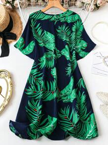 SHEIN LUNE 大码波西米亚风休闲植物印花蝙蝠袖连衣裙，适合度假、夏季