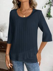 EMERY ROSE 适合日常穿着的女士休闲简约时尚衬衫 - 藏蓝色 - 查看 4