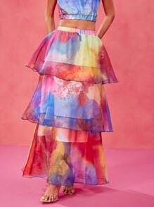 SHAQUITA GARCIA Designer Boho Bohemian Multi-Color Gradient Pattern Valentine's Day Cascading Ruffled Organza Elegant Romantic Skirt, Festival - Multicolor - View 4
