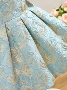 SHEIN Gaun Musim Panas Lengan Pendek Elegan Motif Bunga Lucu untuk Bayi Perempuan - Baby Blue - View 7