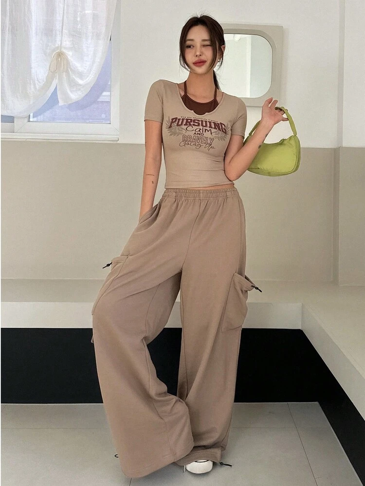 Women's Solid Color Casual Loose Distressed Long Pants With Big Pockets