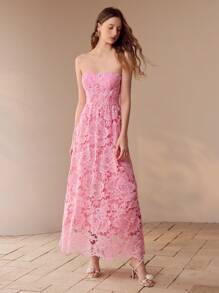 MOTF PREMIUM VESTIDO TUBO DE ENCAJE GUIPUR - Rosa - Ver 4