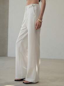 MOTF PREMIUM STRIPED PRESS CREASE FLARE LEG SUIT PANTS - Black and White - View 2