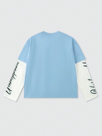 Street Life Camiseta de manga larga de patchwork gruesa de 2 en 1 para hombre, ropa de calle