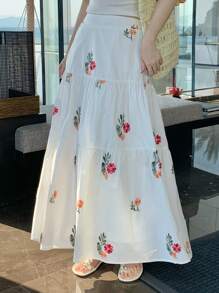 DAZY Chân váy nữ kiểu dáng thường ngày thêu hoa, thích hợp cho kỳ nghỉ hè và lễ Phục sinh. - trắng - Xem 6