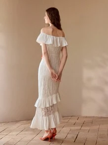 MOTF PREMIUM VESTIDO CON ESCOTE DESCUBIERTO DE HOMBROS Y ENCAJE DE CONTRASTE - Blanco - Ver 5