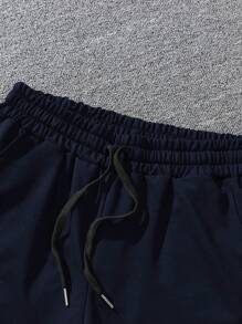 Manfinity Hypemode Pantalones cortos de verano casuales y sencillos de unicolor para hombres - Azul Marino - Ver 4