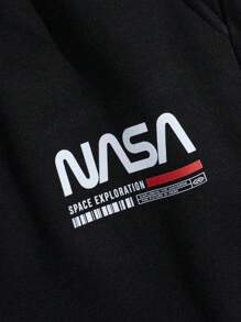 RueChic 男士棉质字母印花抽绳常规款运动裤 - 黑色 - 查看 5