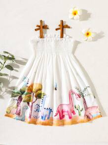 Young Girl' Cute Animal Print Strap Sleeveless Dress, Spring/Summer