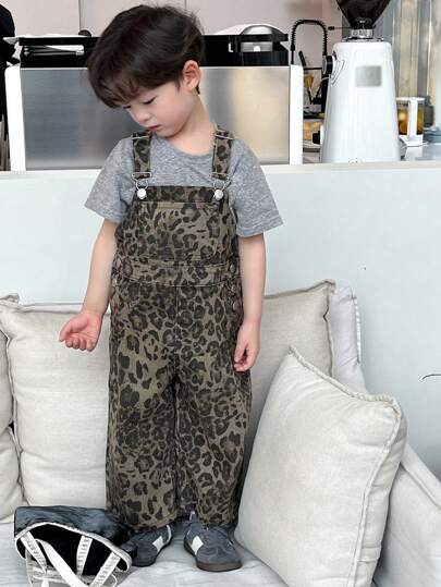DAZY Young Boy Casual Simple Fashion Everyday Denim Bib Overall And Jumpsuit Pants Leopard Print