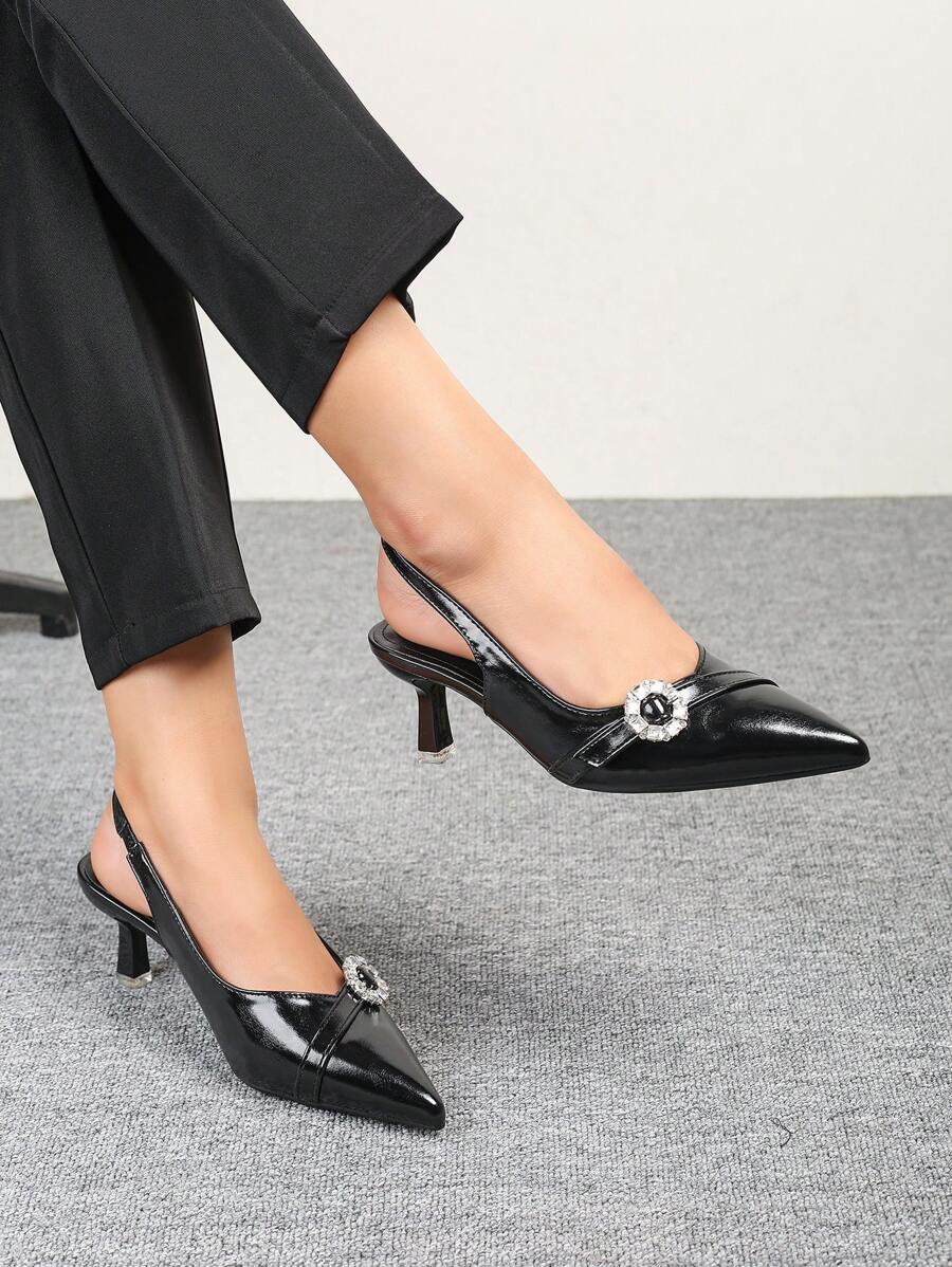 CUCCOO BIZCHIC Women's High Heel Pumps, Lolita Style Solid Pink Color Bowknot 3D Floral Pointed Toe Mule Slingback Shoes, Suitable For All Seasons Spring Summer Shoe