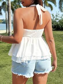 Sunnyshic Plus Size Shell Button Decor Cami Top With Tie Back, Casual