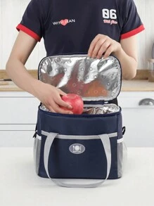 1pc Reusable Insulated Black Thermal Bag, Adult Lunch Box For Women With Adjustable Shoulder Strap, Large Capacity Handheld Lunch Bag, Thick Aluminum Foil Long-Term Cold Preservation And Freshness Lunch Box Crossbody Bag ,For School, Office, Picnic, Travel