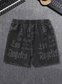 Manfinity LEGND Loose Men's Color Block Letter Print Drawstring Waist Shorts