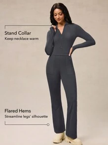 OutZeal AeroHeat Fleece Slim Zip-Up Long Sleeve Jumpsuit With Multiple Pockets Quick Dry Cozy Comfort Spring Outdoor Adventure For Hiking - Dark Grey - View 2