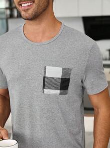 Snug Zone Plaid Print Short Sleeve Shorts Men Pajama Set - Light Grey - View 5