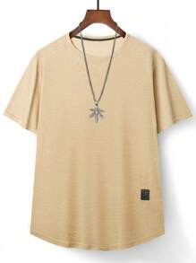 Manfinity Homme 男士简约时尚休闲日常短袖纯色T恤男装男士T恤男士T恤男士T恤上衣男士T恤 - 卡其色 - 查看 3