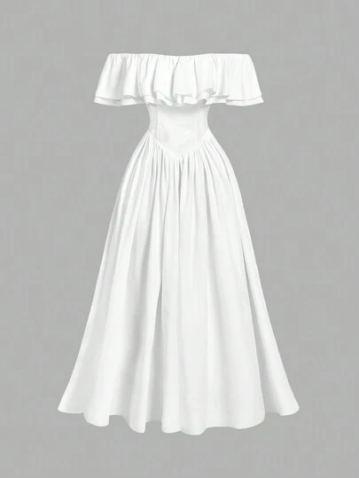 SHEIN MOD Vestido blanco de resort con un hombro, volantes y cintura adornada, vestido bohemio, vestido para el Día de San Valentín, vestido para brunch, vestido para cita de primavera, ropa hawaiana para mujer, ropa para vacaciones en la playa