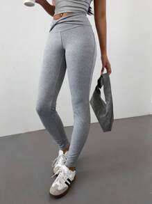 Aloruh Women's High Waist Thickened Twist Design Shaping Ankle Length Leggings - Grey - View 4