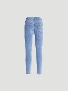 2pcs/Set Girls'' Elastic Denim Skinny Jeans - Multicolor - View 5