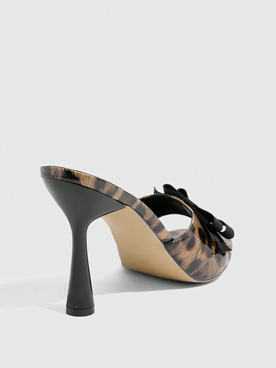 CUCCOO SZL Women's Pointed Toe Stilettos With Double Bow Design, Leopard Pattern Sexy And Stylish Mid Heel Slip-On Sandals, Suitable For Date, Vacation, Party Spring Shoes