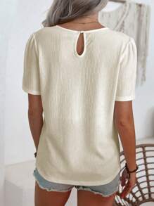 SHEIN LUNE 女士纯色短袖衬衫，简约时尚休闲日常穿着 - 杏色 - 查看 2