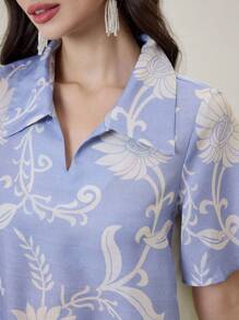 Yasmyna 撞色花卉印花短袖连衣裙