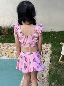 DAZY Young Girl Ice Cream Print Ruffle Swimwear Set - Pink - View 2