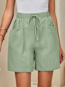 SHEIN LUNE شورتات نسائية كاجوال بلون أحادي فضفاضة