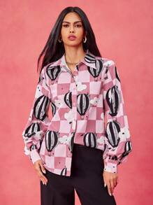 SHAQUITA GARCIA Camisa casual de diseñador con estampado de cuadros y mangas de farol, apta para festivales y oficina - Multicolor - Ver 4