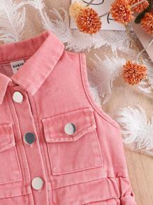 Moda para bebé (niña) estilo dulce de la calle, mono sin mangas de tela vaquera rosa, verano - Rosa - Ver 4