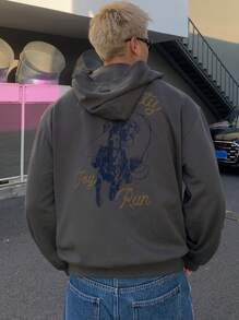 DAZY Grey Men's Hoodie With Letter Print, Spring Winter - Grey - View 2