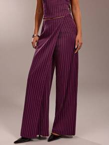 Forever 21 High Street Commuter Hottie Burgundy Striped Waist Slant Pants - Red Violet - View 1