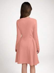 SHEIN Đầm dài tay trễ vai cổ thuyền sang trọng thanh lịch cho bé gái tuổi teen, thích hợp cho tiệc sinh nhật, tiệc cocktail, ngày lễ tình nhân, màu hồng - Bụi hồng - Xem 2