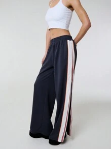 SHEIN Unity Zip Through Contrast Double Layered Panelling Wide Leg Casual Sweatpants Fall Cloth For Women - Grey - View 1