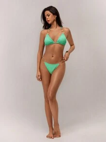 Forever 21 Women Resort Green Texture Metal Embellished Swimwear Set - Green - View 3