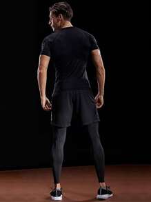 Manfinity Sport Corelite Men Plain Color Short Sleeve T-Shirt & Tank Top Activewear, Simple Fashion Casual Everyday Wear 2-Piece Set