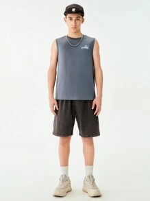 SHEIN 1pc Clean Fit Sleeveless T-Shirt For Teenage Boys, Loose Fit, Suitable For Hip Hop, Basketball, Sports, Skateboarding, Music Festival, Street Wear, Summer