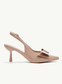 CUCCOO CHICEST Bombas de tacón alto con punta elegante y lazo dulce para mujer, zapatos de vestir de brillo color albaricoque para citas, fiestas del té, ocasiones románticas, San Valentín, ir al trabajo