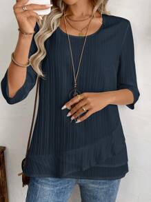 EMERY ROSE 适合日常穿着的女士休闲简约时尚衬衫 - 藏蓝色 - 查看 6