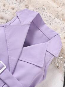 SHEIN 女婴纯色翻领无袖双排扣连衣裙 - 紫色 - 查看 3