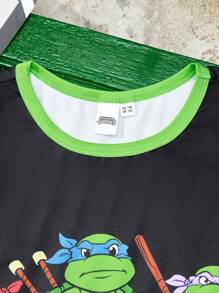 TEENAGE MUTANT NINJA TURTLES | SHEIN Tween Boy Streetwear Cartoon Blue Flame & Turtle Print Sports Black Tank Top, Suitable For Spring/Summer - Black - View 4