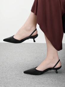 CUCCOO BIZCHIC 女士时尚尖头勃艮第酒红色带扣细高跟鞋，百搭高跟凉鞋，情人节款 - 黑色 - 查看 5