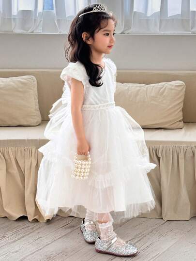 DAZY 年轻女孩圆领网眼连衣裙，夏季