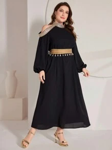 Al Najma Embellished Wide Loose Dress, Plus Size - Black - View 5