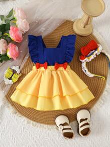 Baby Girl Cute Contrast Color Ruffle Bow Dress