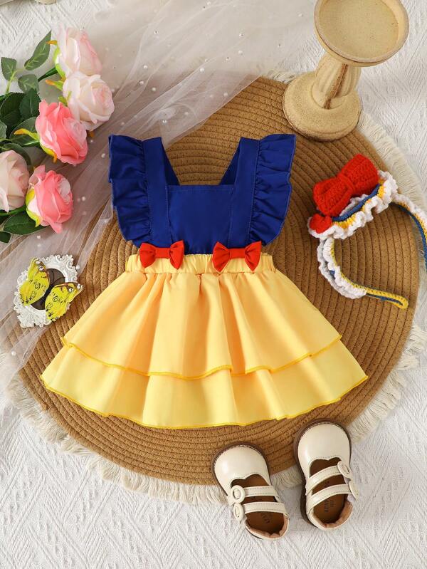Baby Girl Cute Contrast Color Ruffle Bow Dress