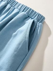 THE HAPPY LOOK Young Boys Animal Print Round Neck Pullover Contrasting Sleeve T-Shirt And Blue Elastic Waist Jogger Pants 2 Pieces Set - Multicolor - View 6